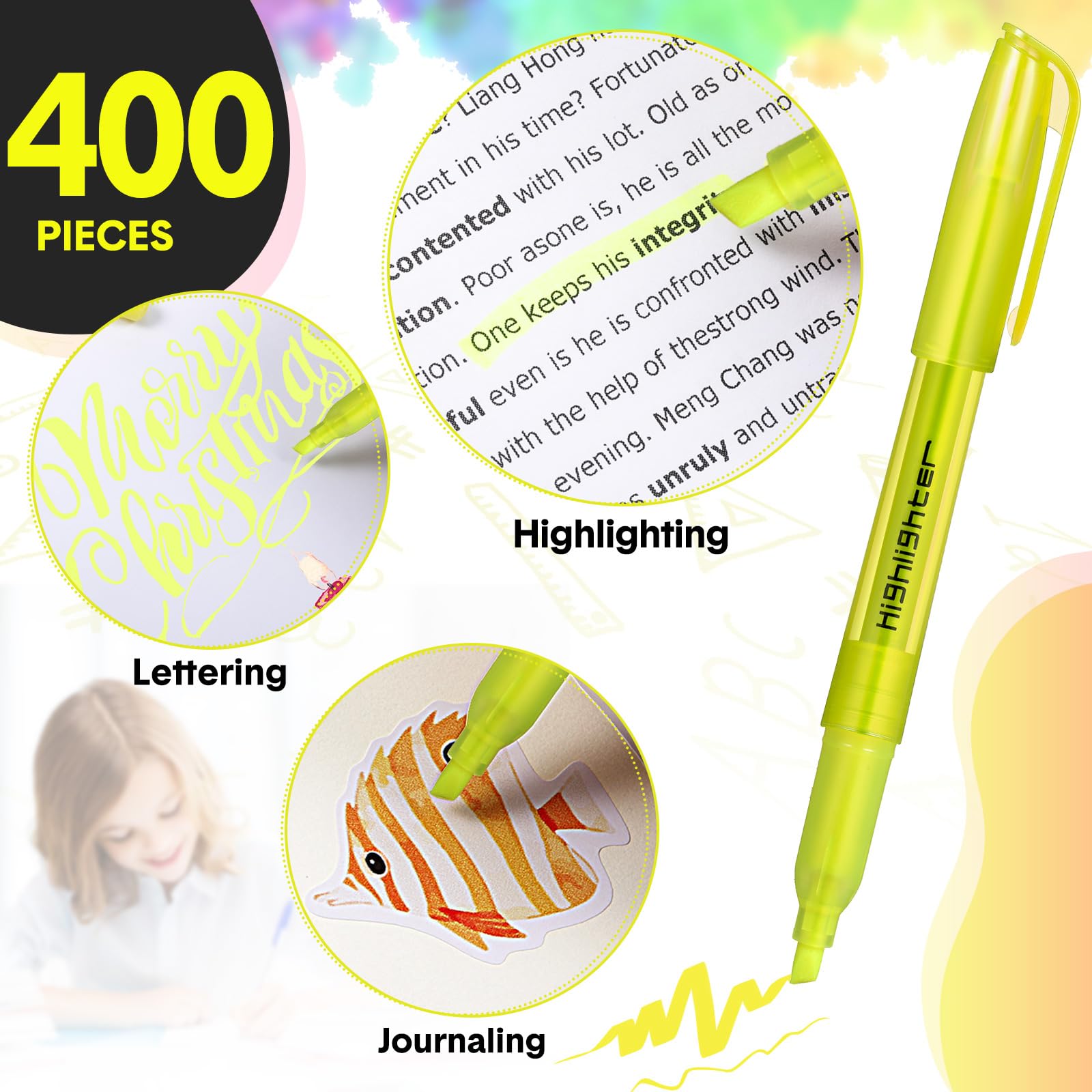 Thenshop 400 evidenziatori gialli tascabili in gel per bibbia, senza sbavature, evidenziatori sottili, per adulti in casa e ufficio