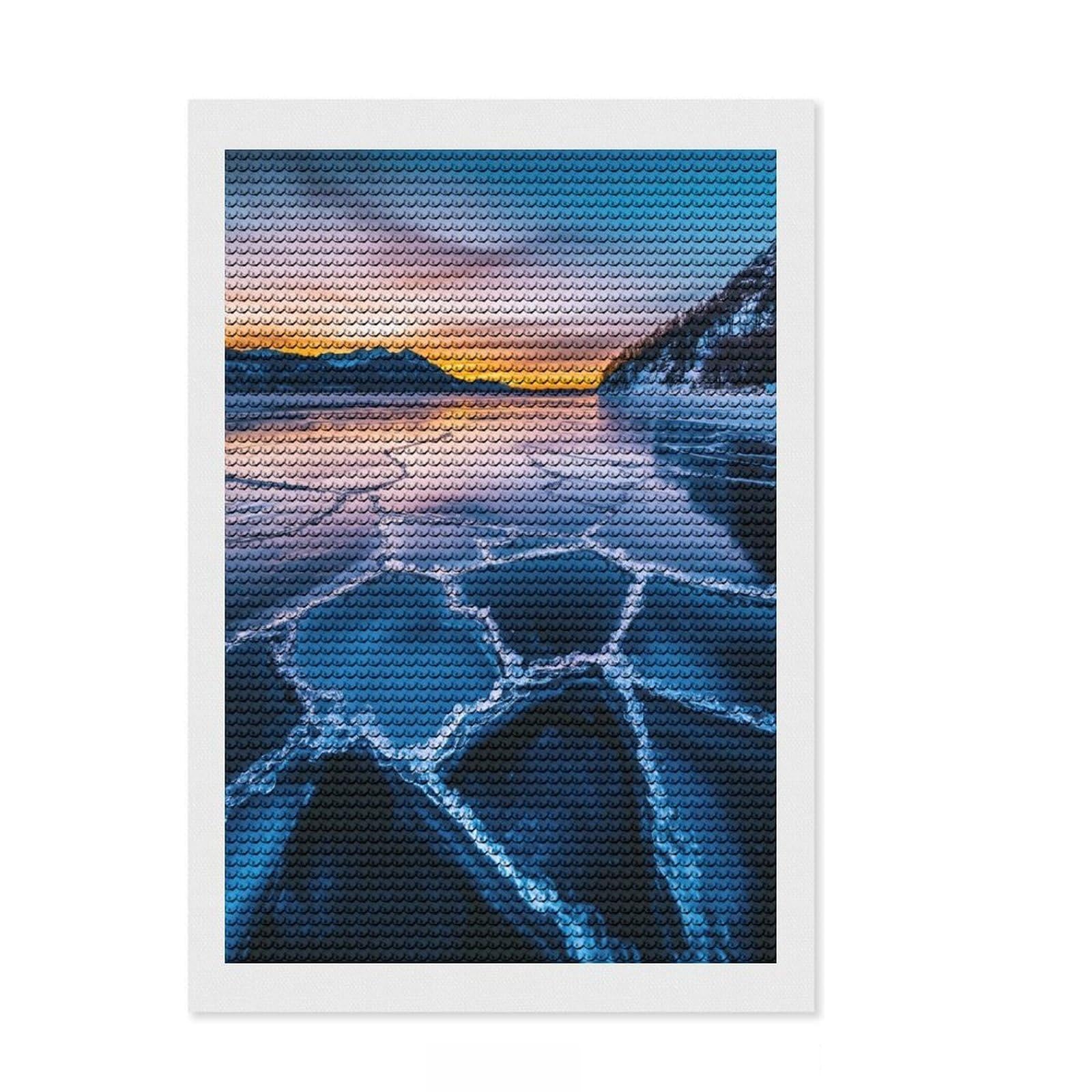 Junmoney Frozen Lake Sunset DIY Diamond Art Canvas Kit 8"x12", Gift Idea, Relaxing DIY, Full Kit Included, Relaxing Handmade Project