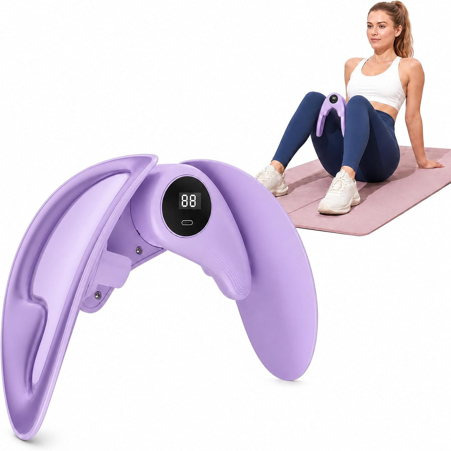 Pelvic Floor Exercise Devices with 3 Adjustable Resistance Levels,LED Counter Female Thigh Master, 360° Rotation,Home Fitness Equipment for Hip Leg Arm & Postpartum Recovery