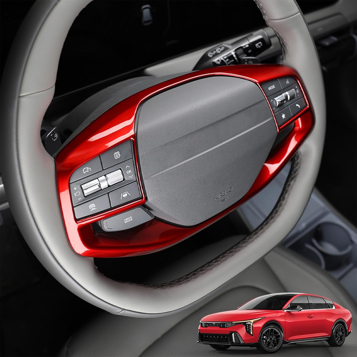 Car Steering Wheel Covers Steering Wheel Button Panel, Protection Frame Molding Trim, Compatible with KIA K4 2024-2026 Accessories (Red)