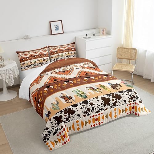 Miniatura 9 de Southwest Cowboy - Juego de edredón tamaño Queen, juego de ropa de cama retro con diseño de paisaje occidental para mujeres adultas, caballo