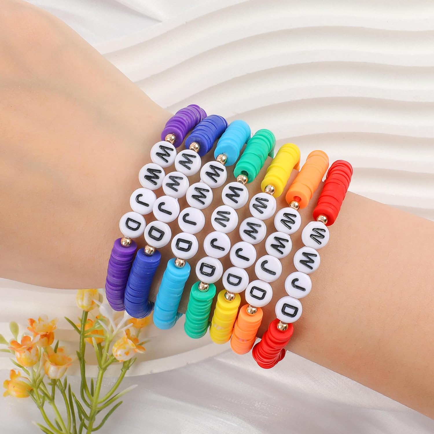Rainbow Heishi Surfer Bracelets Set for Women Stackable Clay Beaded Bracelets Disc Stretch Preppy Bracelets Layering Colorful Friendship Bracelets Team Cheer Bulk Boho Summer Beach Jewelry Gift - Image 4