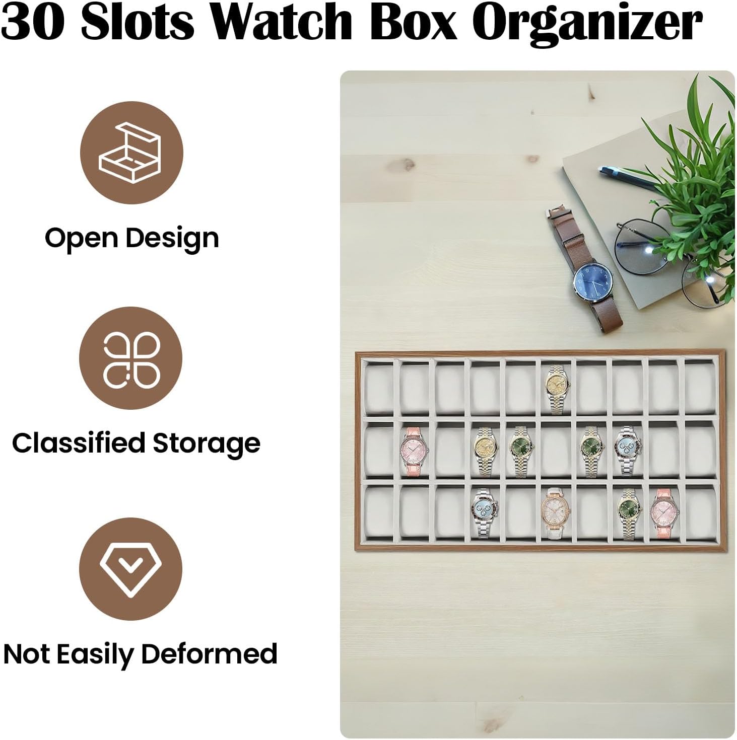Vintage Wooden Watch Box Case Organizer 30 Slots Watches Holder Jewelry Storage Display