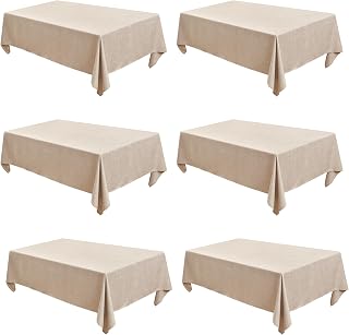Fitable 6 Pack Beige Faux Linen Tablecloths Rectangle 60x84 Inch