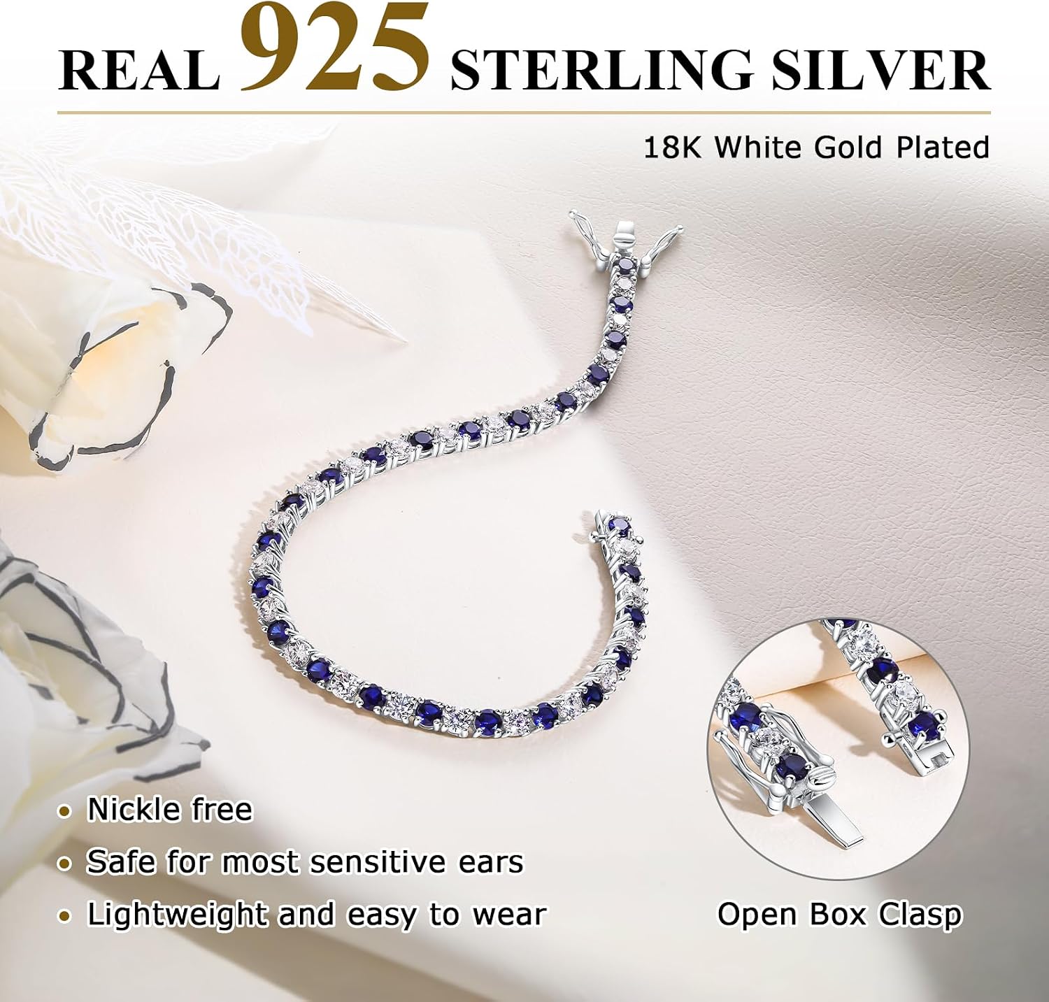 Birthstone Tennis Bracelets Sterling Silver 3.5mm 5a Cubic Zirconia Amethyst, Aquamarine, Emerald, Ruby, Peridot or Blue Sapphire Tennis Bracelet for Women with Toggle Clasp, 7.25"