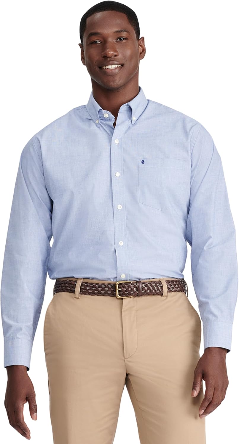 Izod Mens Button Down Long Sleeve Stretch Performance Solid Shirt