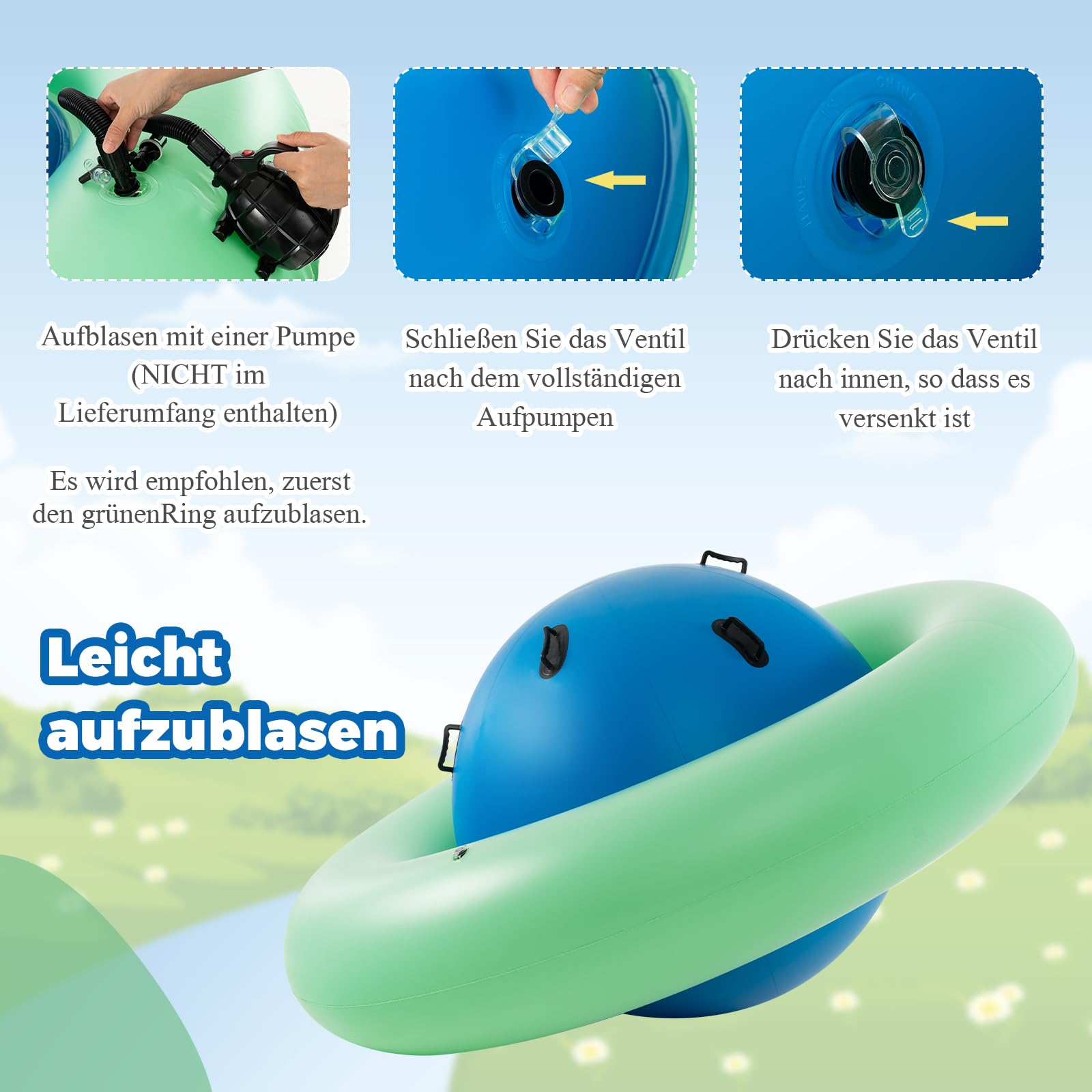 SOARS Aufblasbare Kletterkugel für Kinder ab 5 Jahren - Hüpfball zum Klettern, Kletterkuppel mit 6 Griffen bis zu 113kg belastbar (Blau + Grün)