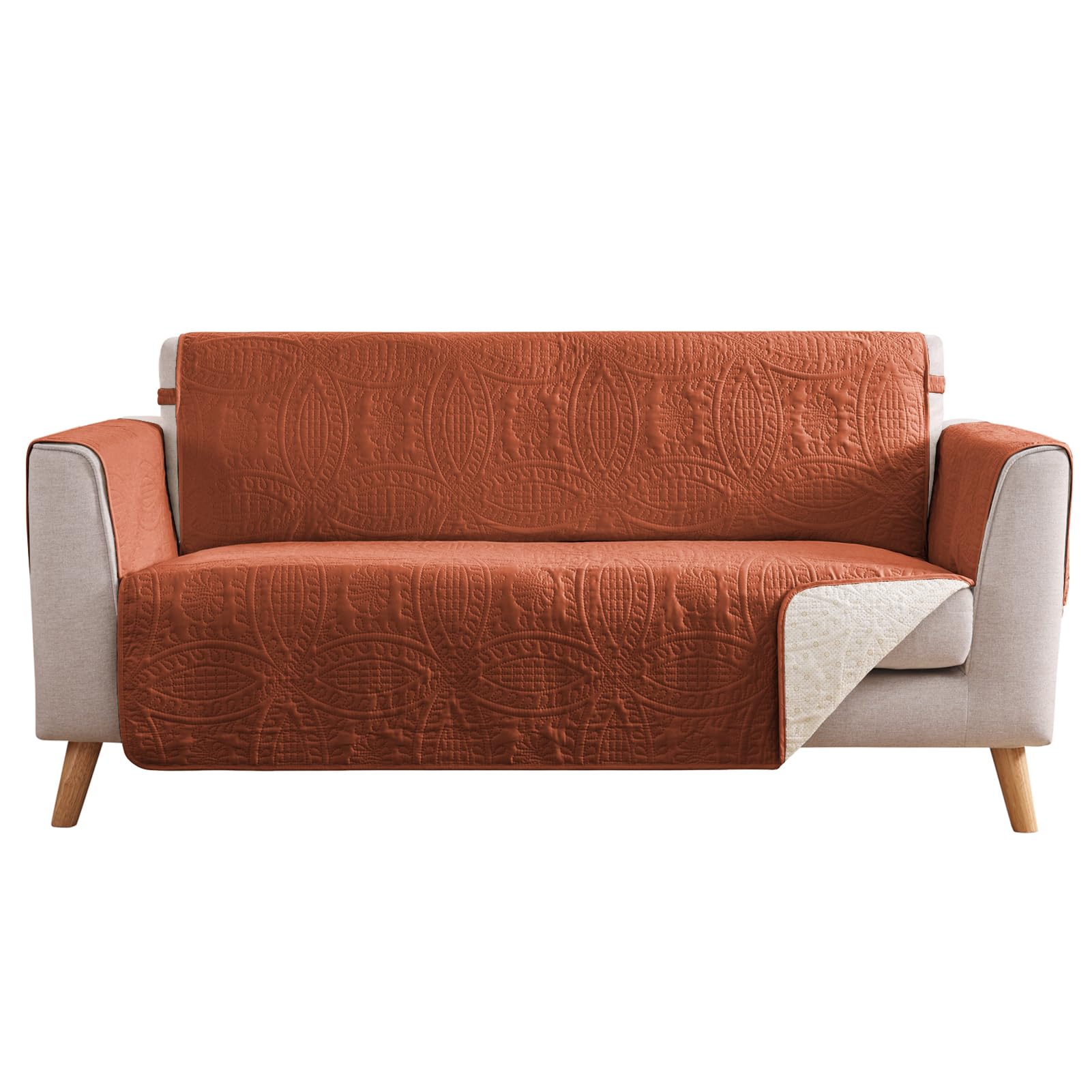 Orange Loveseat Covers for 2 Cushion Couch, Water-Repellent Sofa Slipcover for Love Seat, Machine Washable Quilted Couch Covers, Pet Friendly Sofa Cover (Loveseat 56", Burnt Orange)