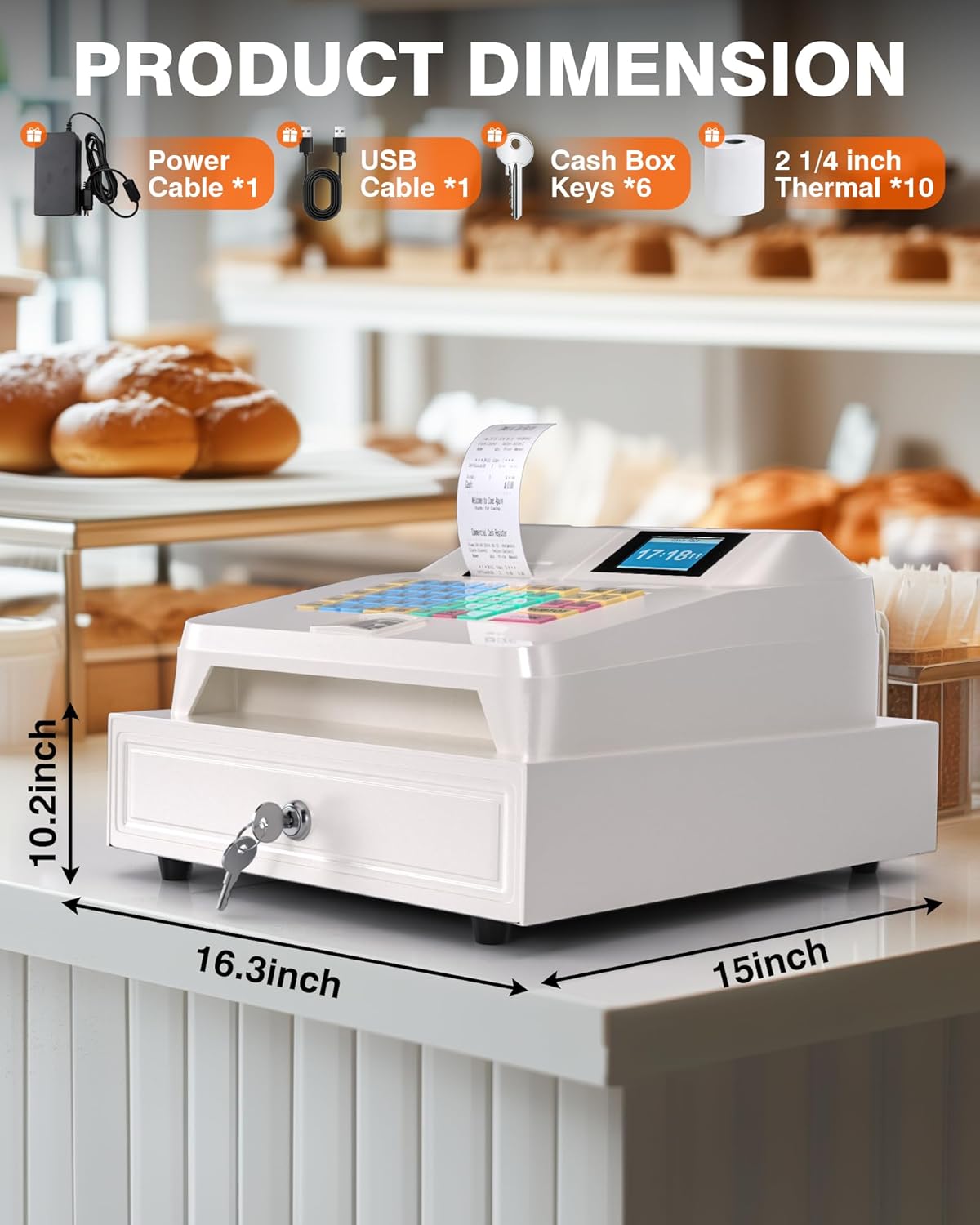 PYY Cash Register with dimensions labeled