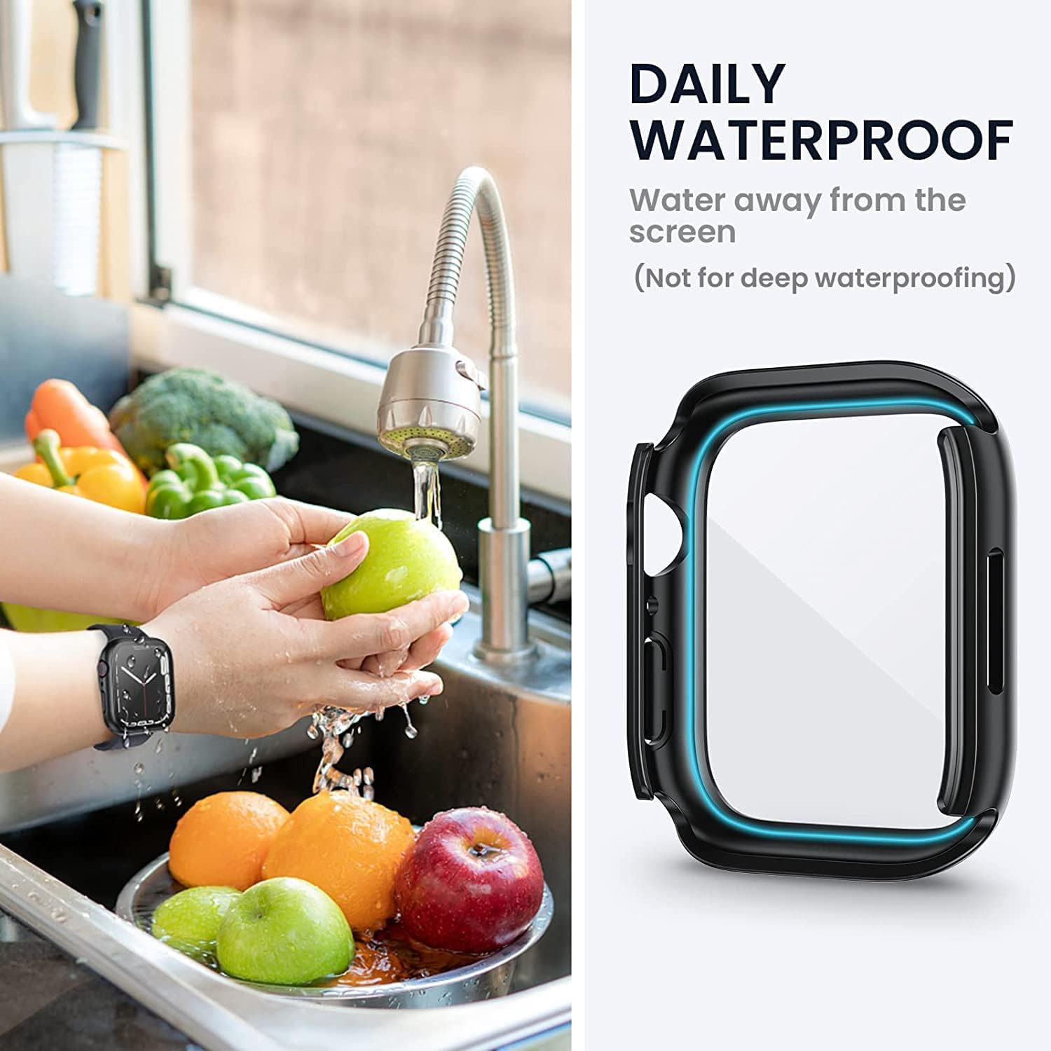 (2 in 1) Tensea for Waterproof Apple Watch Screen Protector Case SE 2022 Series SE 6 5 4 40mm Accessories, iWatch Protective PC Face Cover Built-in Tempered Glass Film, Front & Back Bumper Women Men
