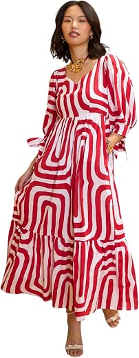 Red & White Back Cut-Out Knot Maxi Dress
