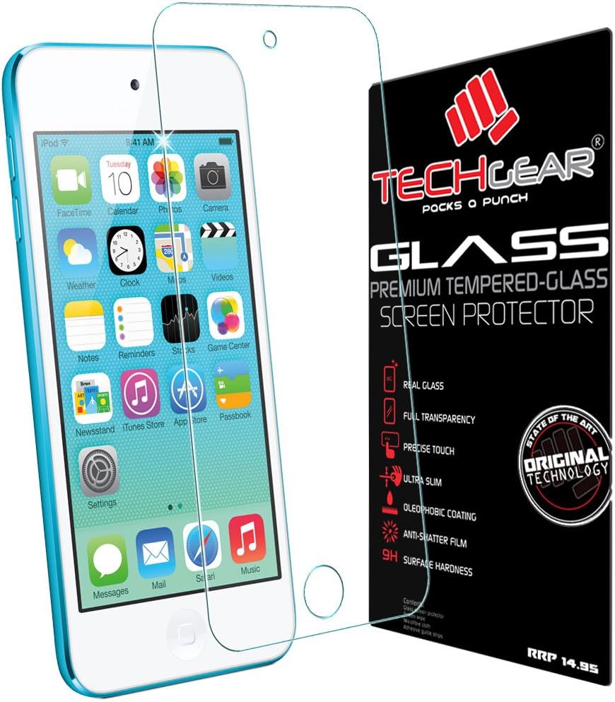TECHGEAR Apple iPod Touch 5 & iPod Touch 6 GLASS Edition Genuine Tempered Glass Screen Protector Guard Cover [iPod Touch 5th & 6th Generation (16GB 32GB 64GB 128GB)]