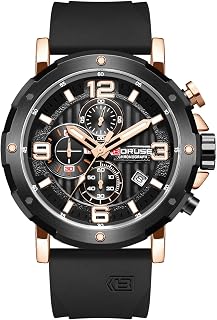 남성용 시계 스포츠 블랙 실리콘 스트랩 아날로그 쿼츠 크로노그래프 시계 | Unique Casual 3ATM Date Luminous Analog Quartz WristWatch with Classic 24mm Width Strap Fashion Trends