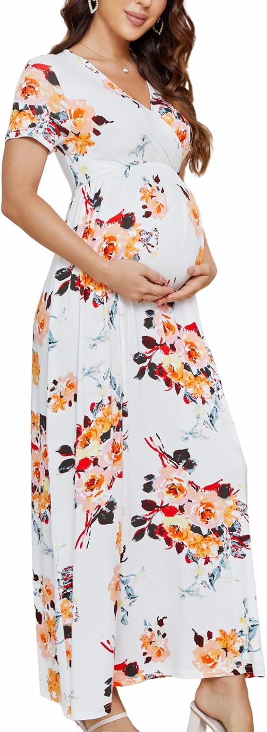 Xpenyo Maternity Maxi Dress Women Casual Wrap Long Baby Shower Pregnancy Dresses