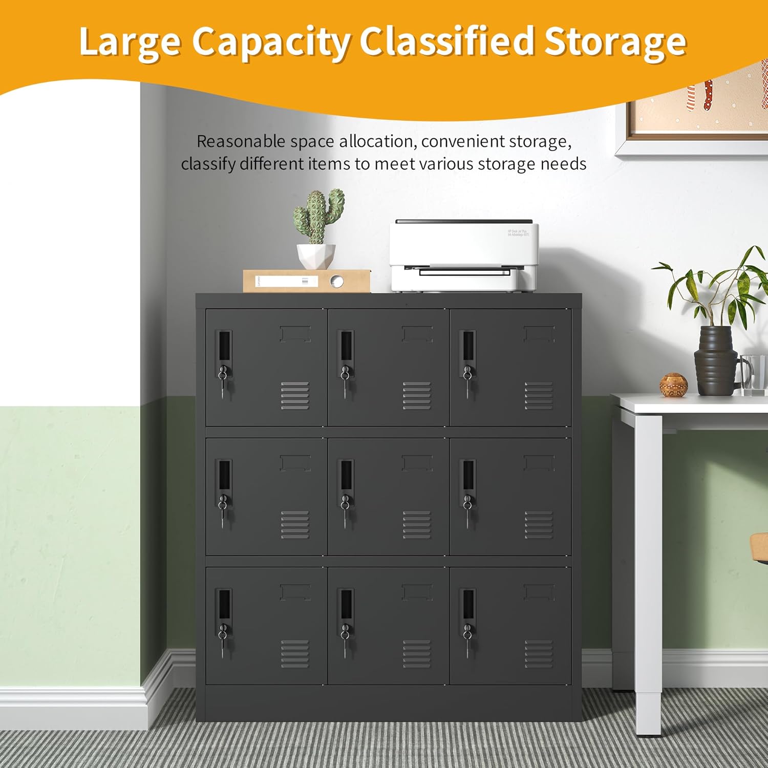 Employee Storage Locker,9 Door Storage Locker,Metal Locker for Employees Office Steel Gym Lockers with Card Slot,Office Storage Lockers for Home,School(Black)