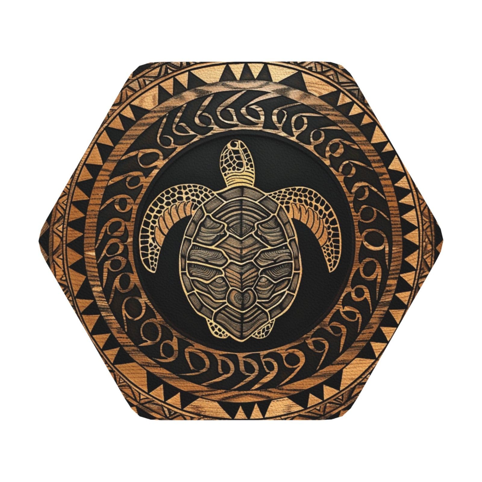 Hawaiian Tapa Honu Turtle Print Leather Coaster Set of 6, Hexagon Coasters Table Decorative Coffee Cup Beverage Coasters Wine Beer Bar Coasters for Hot Drinks Table Protection