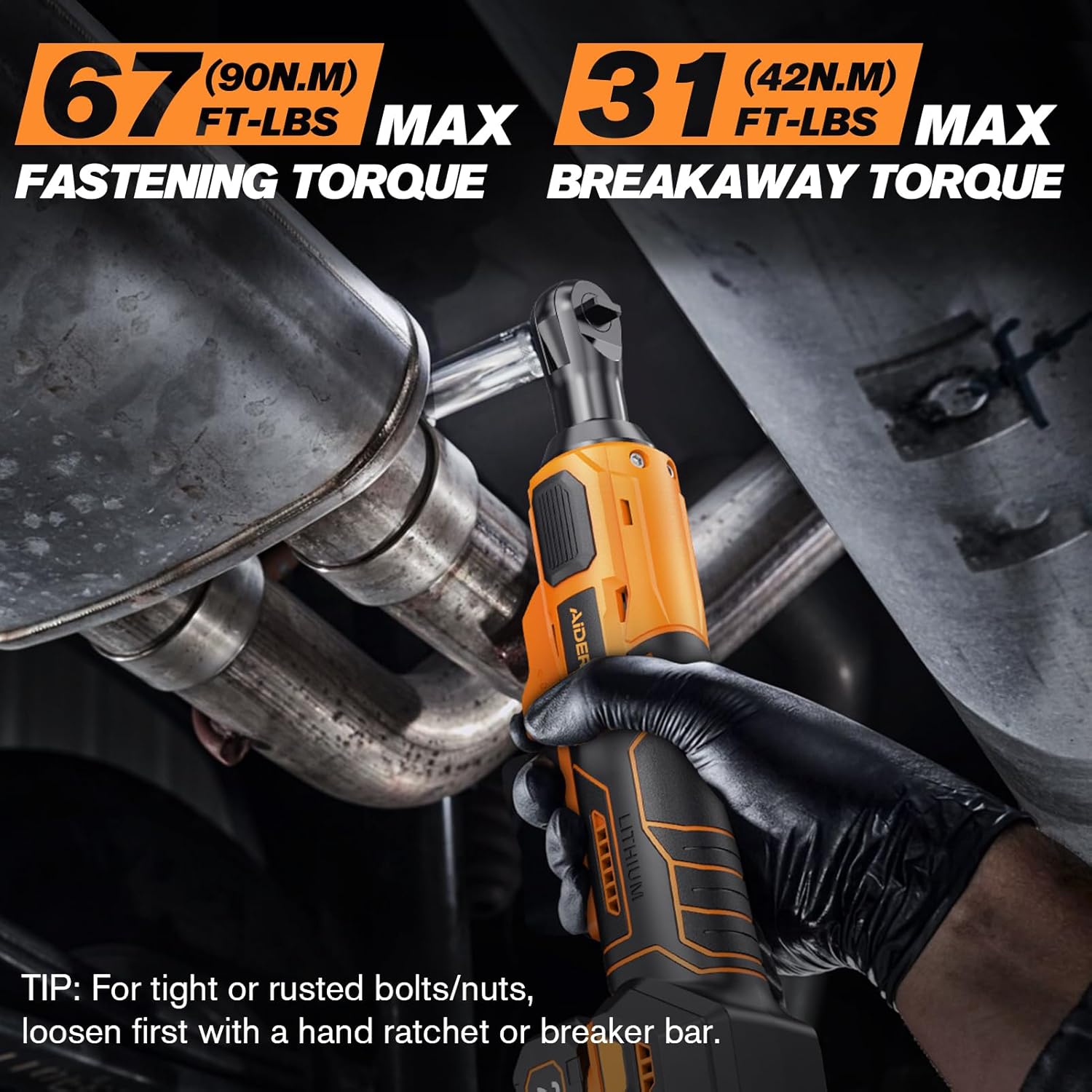 20V Brushless Cordless Ratchet Wrench 3/8", 67Ft-Lbs/ 90Nm Max Fastening Torque, 2x 2Ah Battery, 300RPM, Power Electric Ratchet Driver for Makita Battery, Set with 8 Sockets, 1/2"& 1/4"Adapter - Image 3