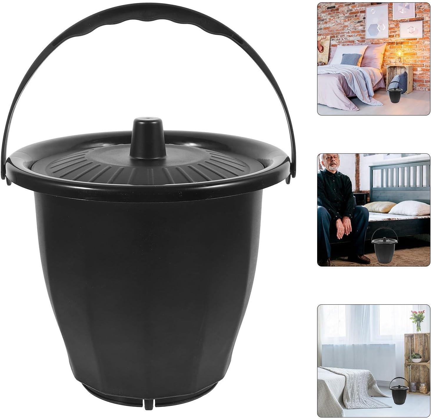 SOLUSTRE Portable Adult Chamber Pot Urinal Spittoon Plastic Bedpan with Lid, Compact and Convenient to Carry for Bedroom Use, Suitable for Grandparents and Pregnant Women, Black