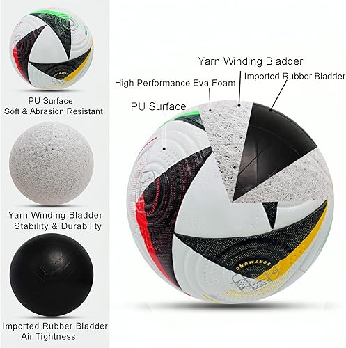 Miniatura 5 de Balón de fútbol Euro Cup Tamaño 5  Tapa suave, perfecta para entrenar y jugar, para aficionados al fútbol y adultos