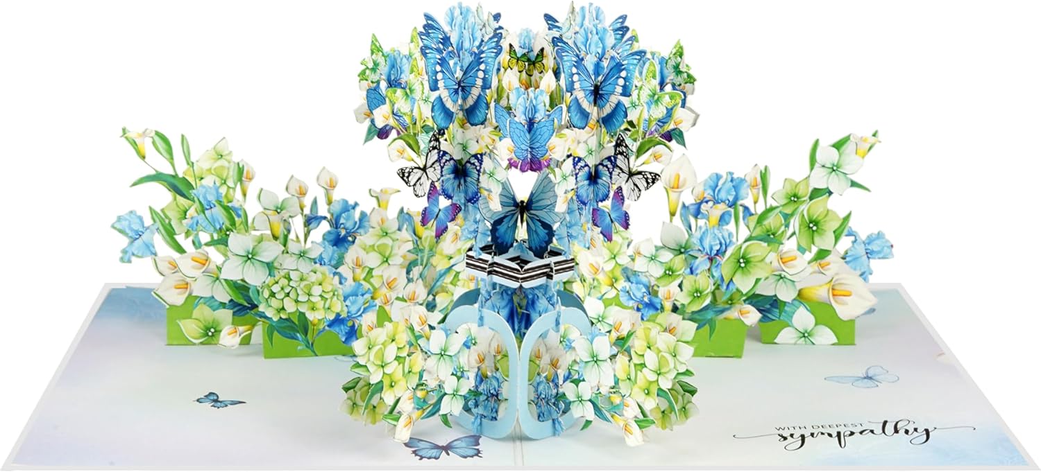 Paper With Deespest Sympathy Pop Up Greeting Card, Loss of Pet, Mom, Dad, Child, Thinking Of You for Loved One with Envelope (Blue Hydrangea with Butterfly) - Image 3