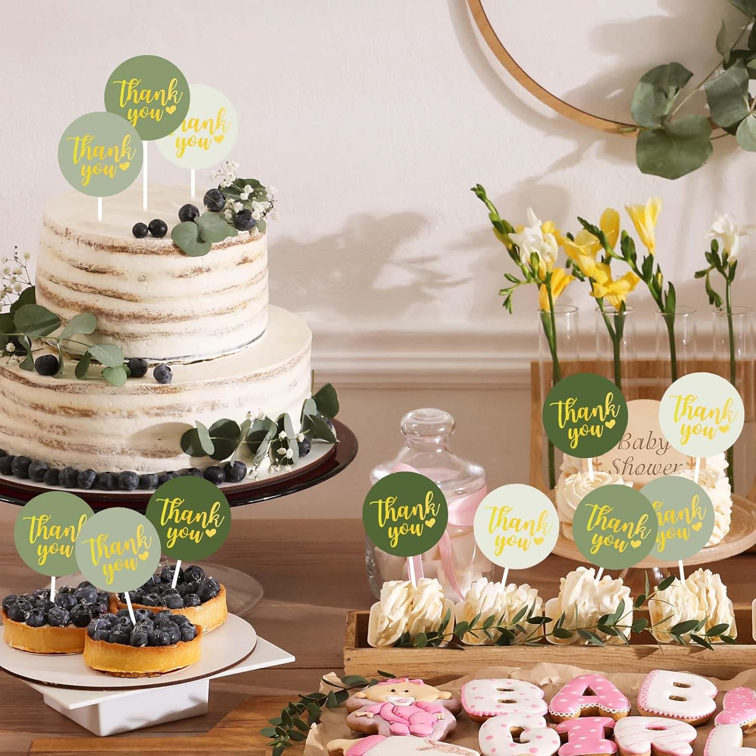 JarThenaAMCS 1000Pcs Thank You Sticker Roll Sage Green Sealing Decals 4 Colors Gradient Green Self-Adhesive Round Label Stickers for Envelope Scrapbook Birthday Wedding Party Business - Image 4