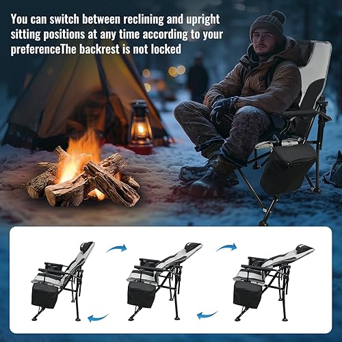 Miniatura 4 de Sillas de campamento con respaldo ajustable, soporta hasta 350 libras, sillas plegables con soporte para tazas, bolsa refrigerante, almohada