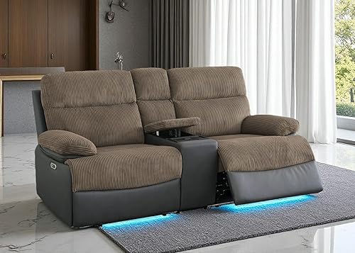 Miniatura 22 de Juego de sofá reclinable eléctrico y sofá biplaza, sofá reclinable de cuero negro con mesa desplegable, muebles de sala de estar, sofá reclinable