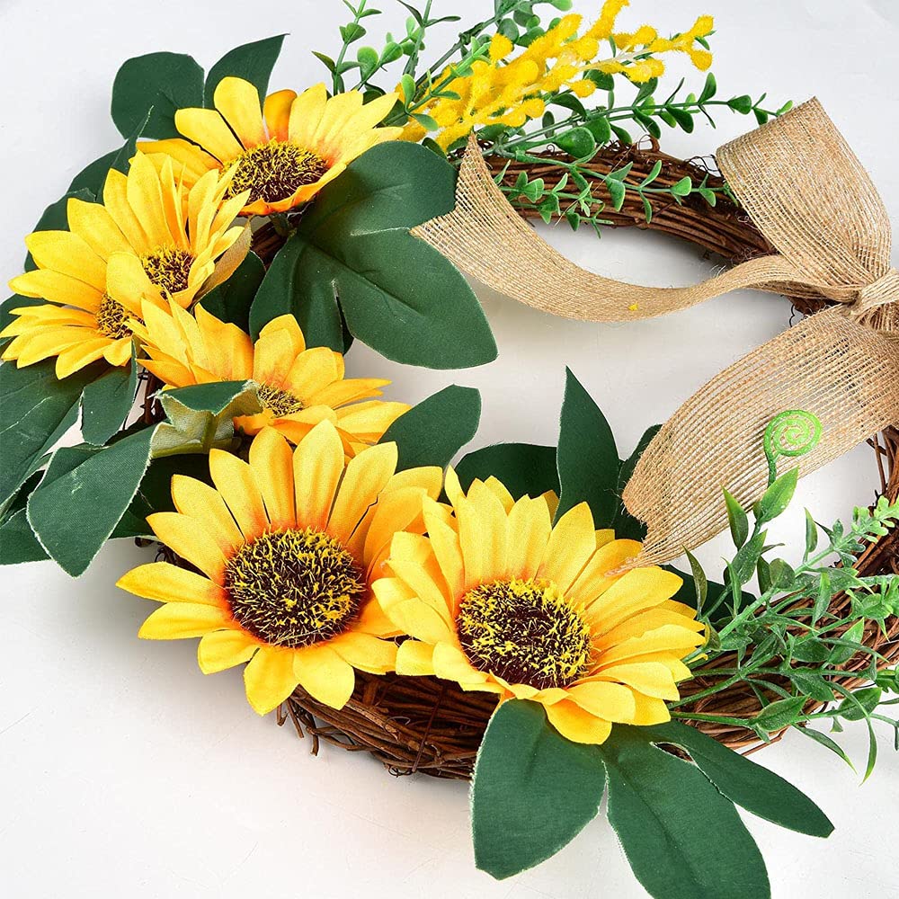 Kränze, 30cm Künstlich Sonnenblume Kranz, Handgefertigt Kunstblumen Kranz, Gelber Blumenkranz, für Haustür, Zaun, Fenster, Hochzeit, Tisch- Und Heimdekoration