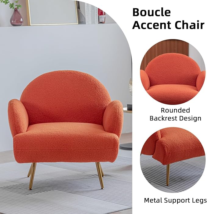 Sillón Naranja de Piel de Oveja Acogedor para Dormitorio y Sala miniatura 3