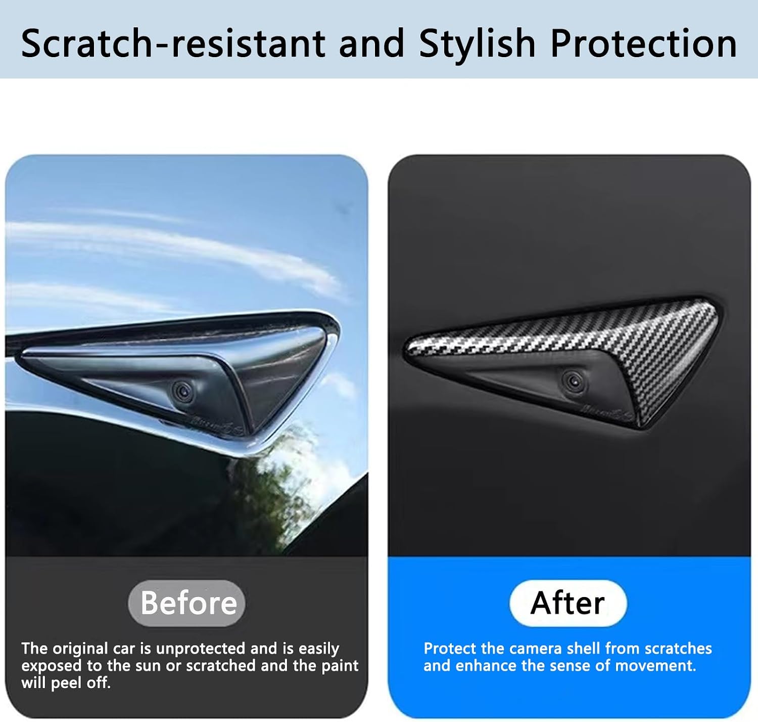 Side Camera Decoration Cover HW 2.0 3.0 Compatible with Tesla Model 3 2017-2023, Turn Signal Camera Cover Wrap for 2017-2023 Model Y Decoration Side Came - Glossy Carbon Fiber image 3