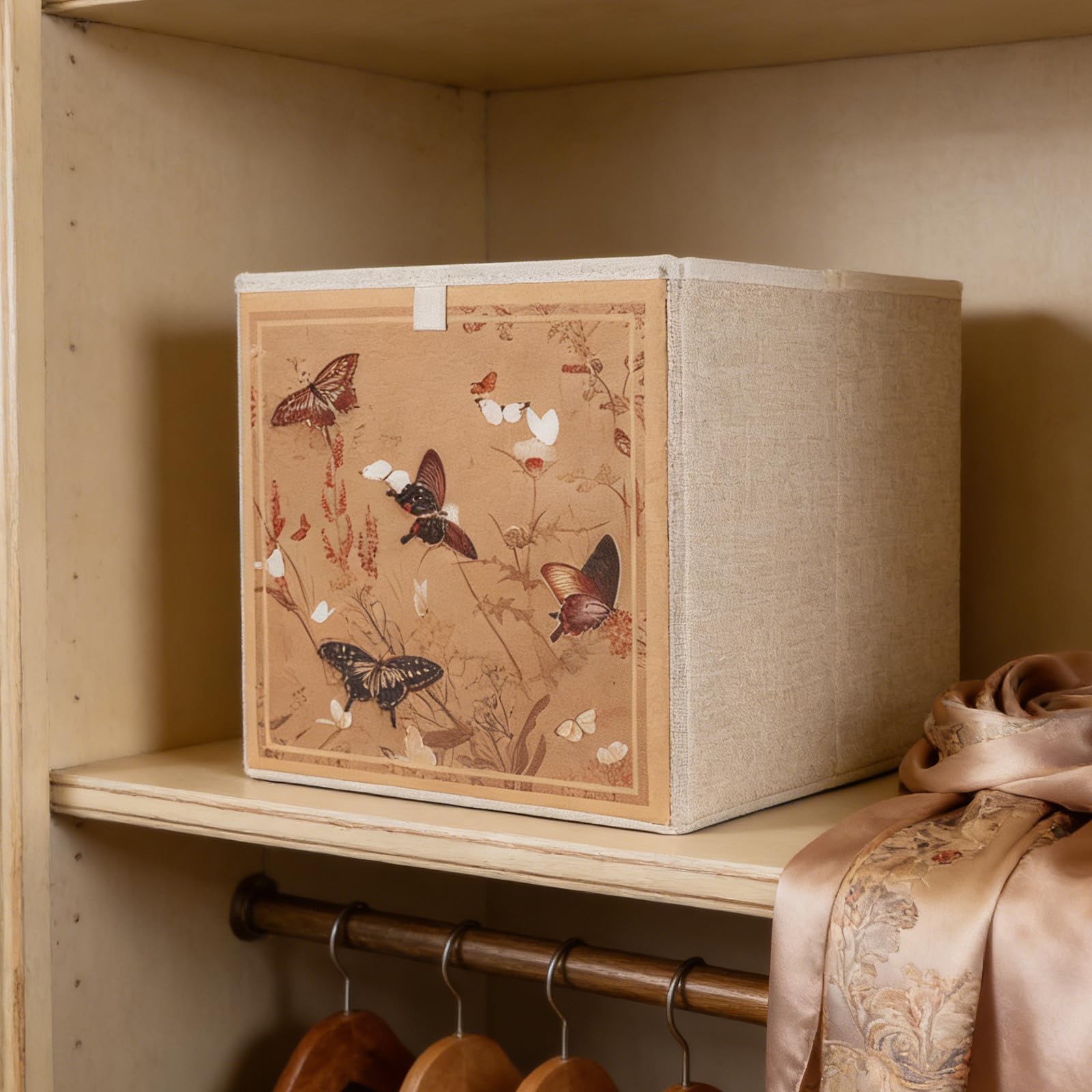 Contenitore organizer per cassetti: scatola portaoggetti in tessuto di lino impermeabile - cubo pieghevole - cestino decorativo a forma di farfalla cinese per scaffali e armadi.