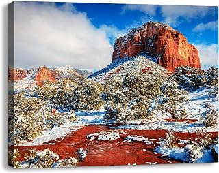 Bathroom Canvas Wall Art for Living Room Bedroom Kitchen Office Courthouse Butte under snow Framed Prints Pictures Wall Decor Posters Painting Artwork 20x16