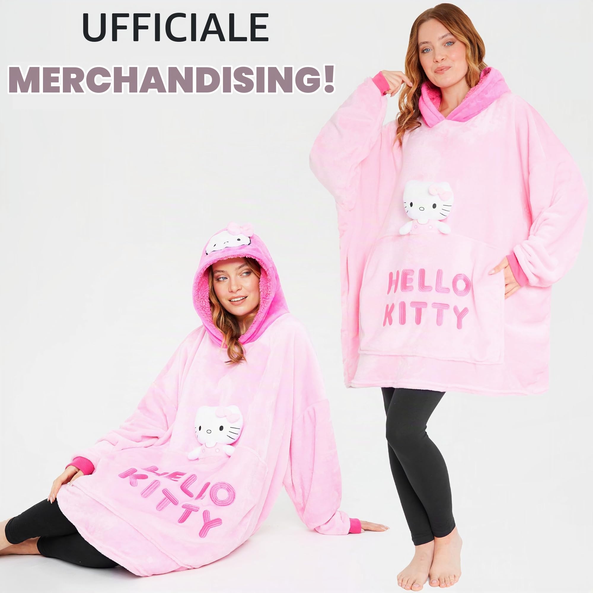 Hello Kitty Sanrio Felpa Coperta Donna Adolescenti con Peluche Attaccato Kawaii Felpe Oversize Coperta Indossabile Idee Regalo