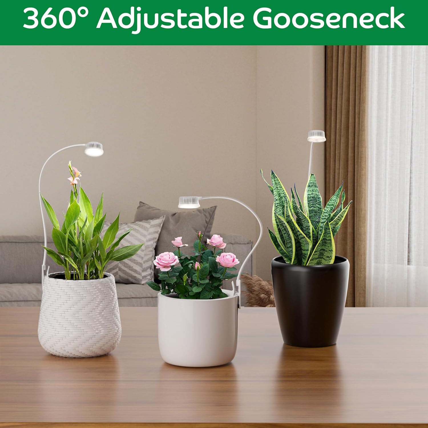 Grow Lights for Indoor Plants Growing, Pot Clip On Full Spectrum LED Plant Lights with Adjustable Gooseneck and 10L Brightness, 3/9/12 Hrs Auto On Off Timer for Indoor Small Plants (3 Packs)