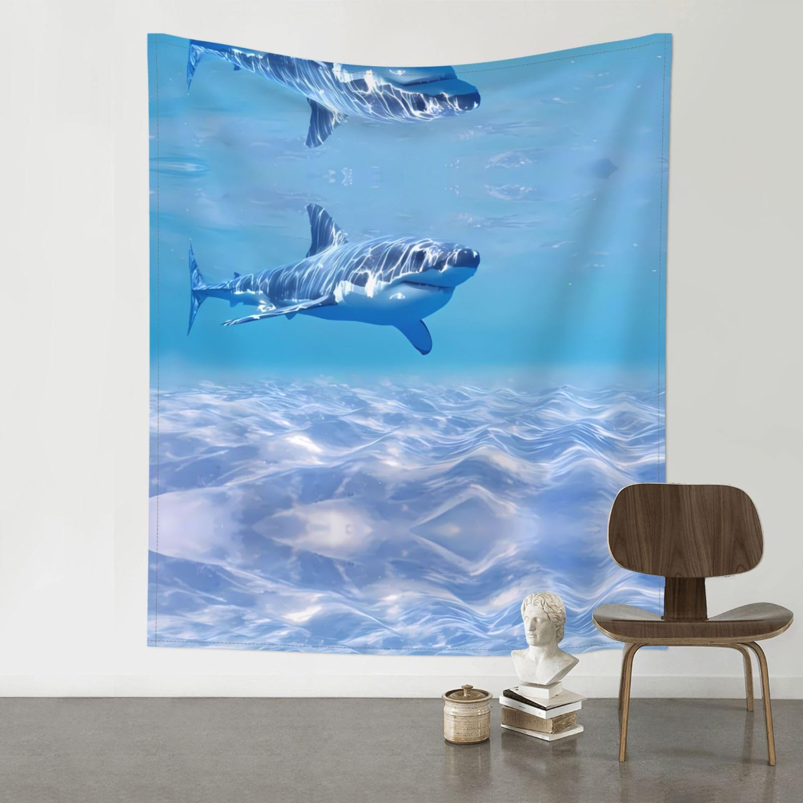 WHJSHOP Ocean Fish Prints Original Wall Tapestry 60x51in – Boho Throw Blanket for Dorm Decor, Beach Picnic, & Bedroom Layering