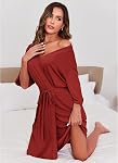 Ekouaer Short Robes for Women Lightweight Kimono Robes Knit Bathrobe Soft Sleepwear with Pockets S-XXL