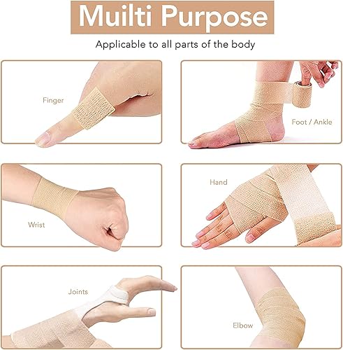 Miniatura 2 de Risen Paquete de 6 vendajes autoadhesivos, cinta médica de 2 x 5 yardas, rollos de gasa de primeros auxilios, vendajes cohesivos para deportes,