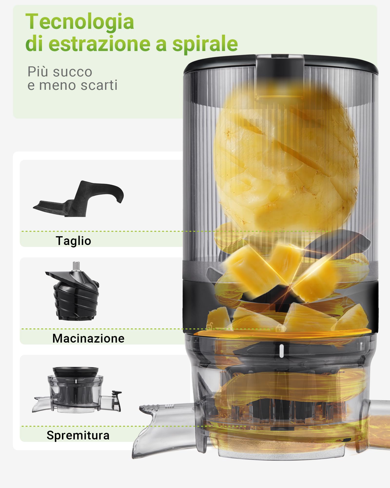 TUUMIIST Slow Juicer 135mm Extra Großem Einfüllschacht Entsafter Gemüse Obst BPA-Frei Glanzschwarz