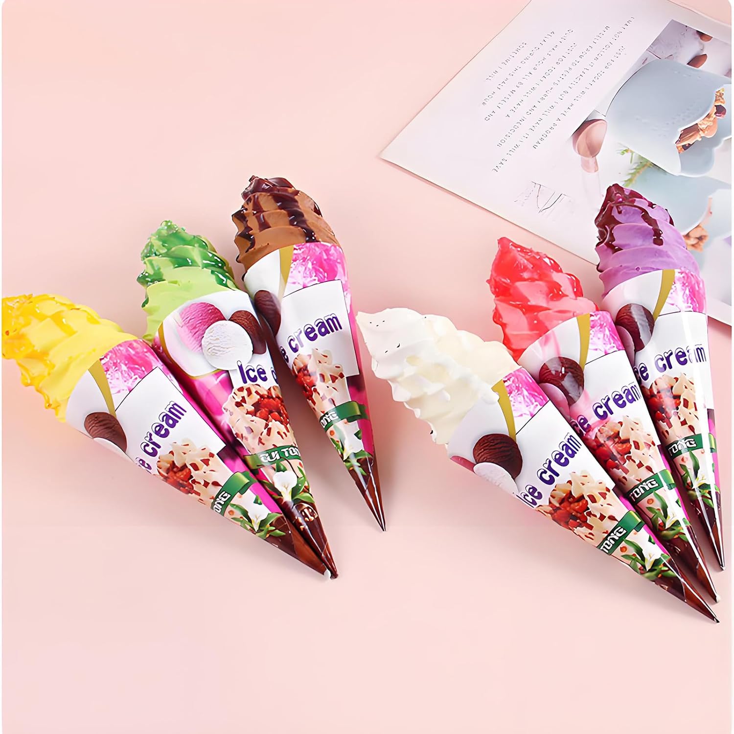 6 PCS Artificial Fake Ice Cream Cone, Simulation Food Decor, Realistic Food Props, Desserts Model for Home Kitchen Cabinet Desk Shops Party Decor Sample Display Photography Props