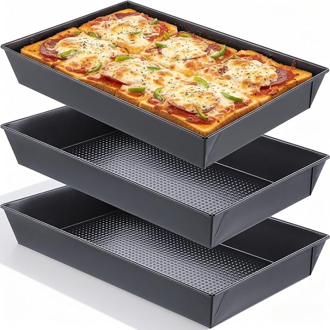3 Pcs Detroit Style Pizza Pan 10x14x2.5 Non-Stick Rectangle Deep