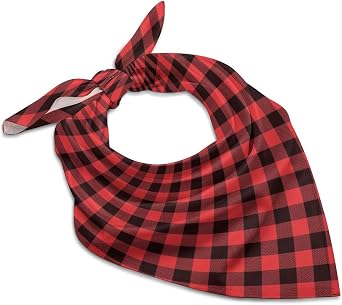 Silk Bandanas for Men Women - Buffalo Plaid Red Black Print Western Neck Hair Headband Scarf Bandana Hiking