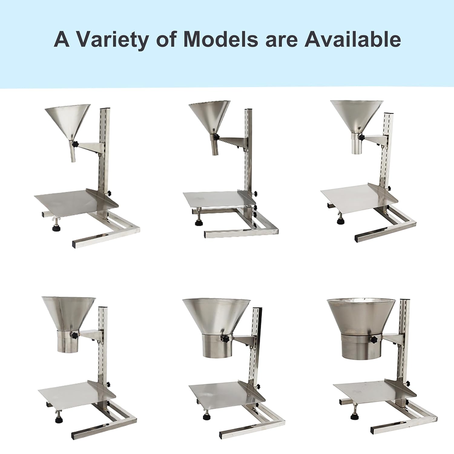 TECHTONGDA Stainless Steel Funnel Food Grade Kitchen Feeding Hopper with Support Stand and Lifting Platform for Powder, Paste, Liquid, Granule Manual Filling Package Bottom Diameter 2 Inch