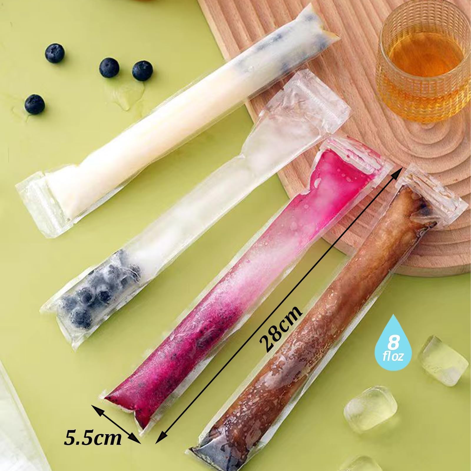 Sacchetti per Ghiaccioli 100 Pezzi con Imbuto - Bustine Ghiaccioli per Muffe Ice Popsicle - Ideali per Gelato, Yogurt, Famiglia