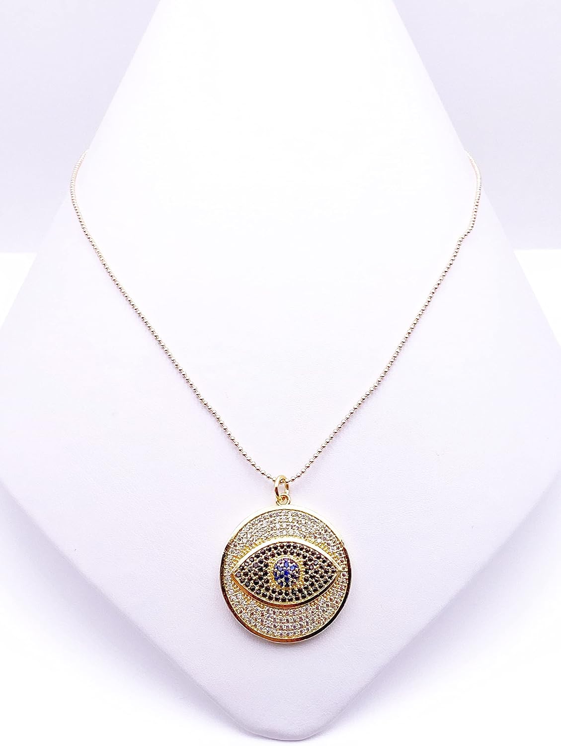 SIFRIMANIA Big Evil Eye for Women Round Disc 1.1 Inch Diameter Pendant Necklace 17.2 Inches Chain