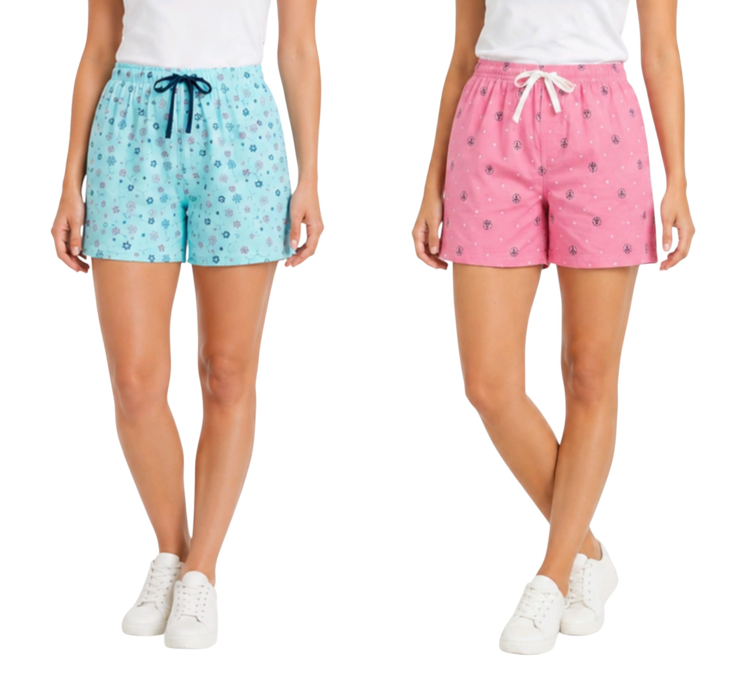 Women's Cotton Blend Casual Lounge Shorts, Floral and Abstract Print, Elastic Waistband with Drawstring, Regular Fit, Mid-Rise-image-29