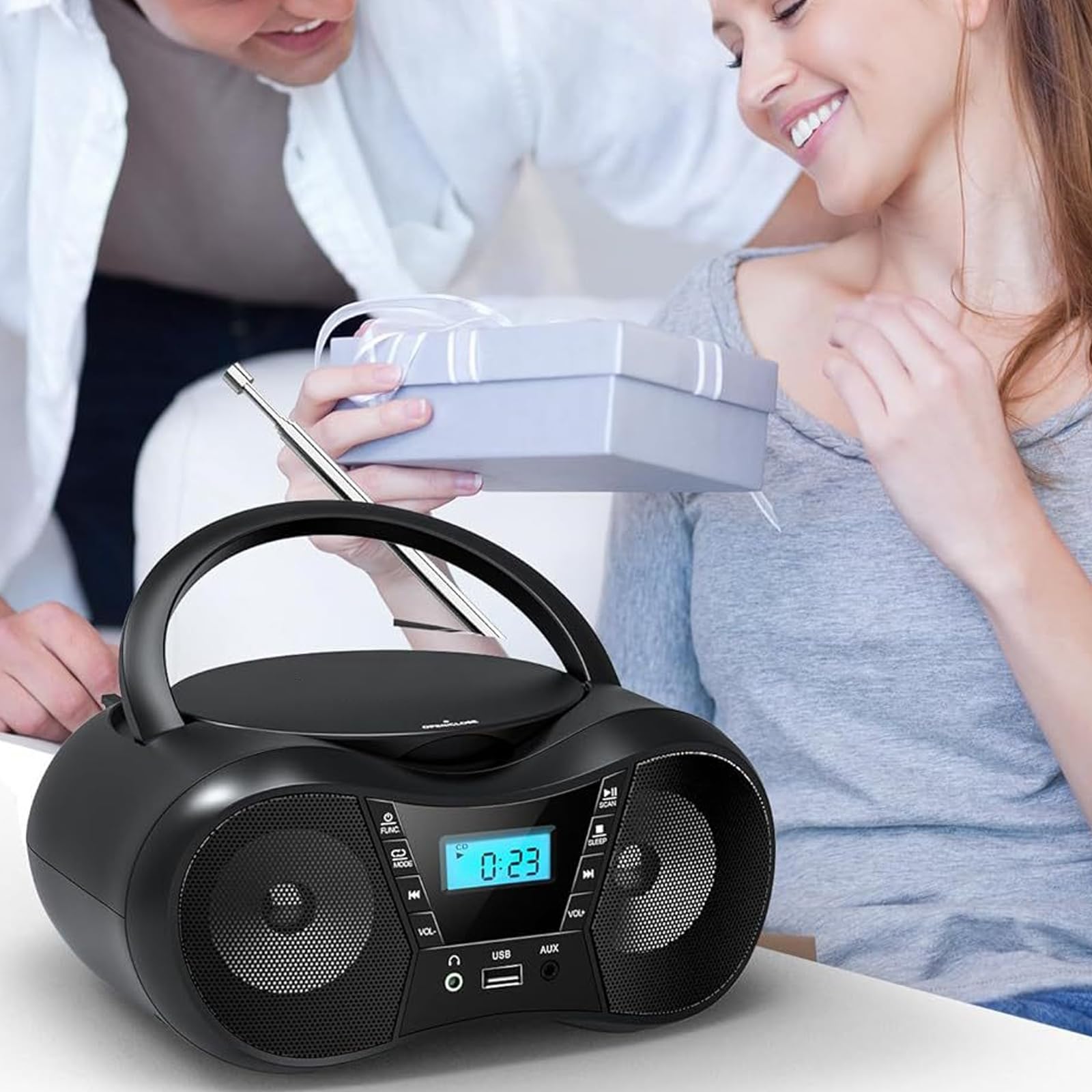 Reproductor de casetes Bluetooth CD Boombox Radio portátil, con asa, Altavoces estéreo duales, Compatible, admite AUX/USB/Auriculares.