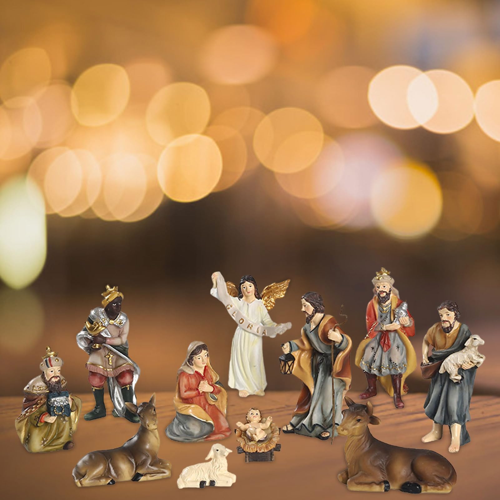 Statuetta in resina, 11 pezzi, fatta a mano, presepe, decorazioni da
