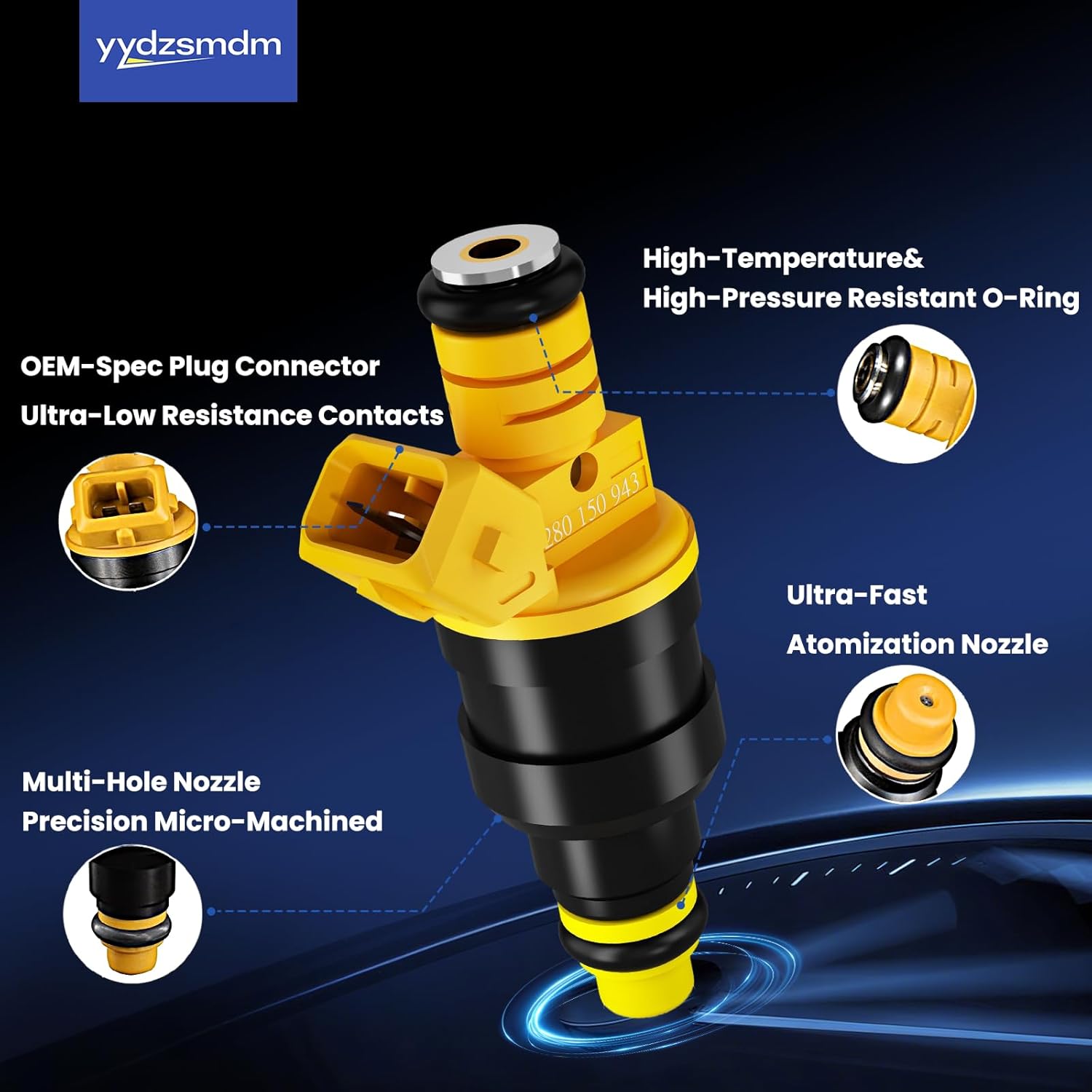 Ford Fuel Injectors F150 V8 Compatible with Ford F150 [4.6L 1997-2003][5.0L 1990-1996][5.4L 1997-2002][5.8L 1989-1996]/ Lincoln Mercury 4 Holes Replace# 0280150943 FJ713 (8pcs)