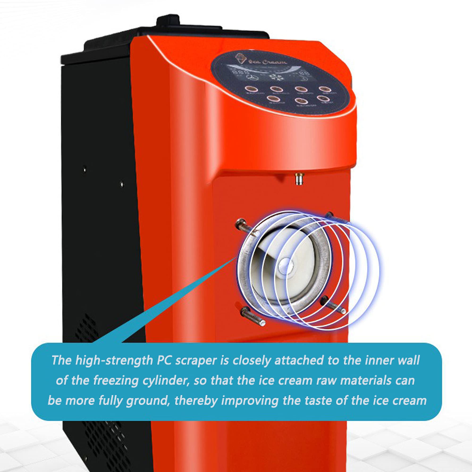 Sorbetière, Machine à crème glacée Molle Automatique aux Fruits 1000 W, Machine à crème glacée Molle Commerciale, sorbetière en Acier Inoxydable, avec Avertissement de pénurie (Orange