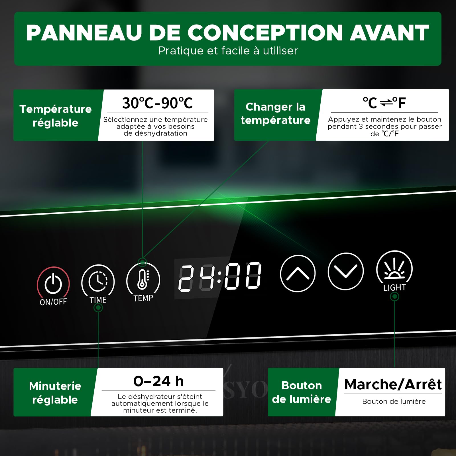 Kwasyo Déshydrateur Alimentaire 12 Plateaux en Acier Inoxydable, Tout en Noir, Structure à Double Couche, Grande Capacité Déshydrateur Commercial pour Fruits, Poissons, Légumes, Viande, Jerky, Herbes